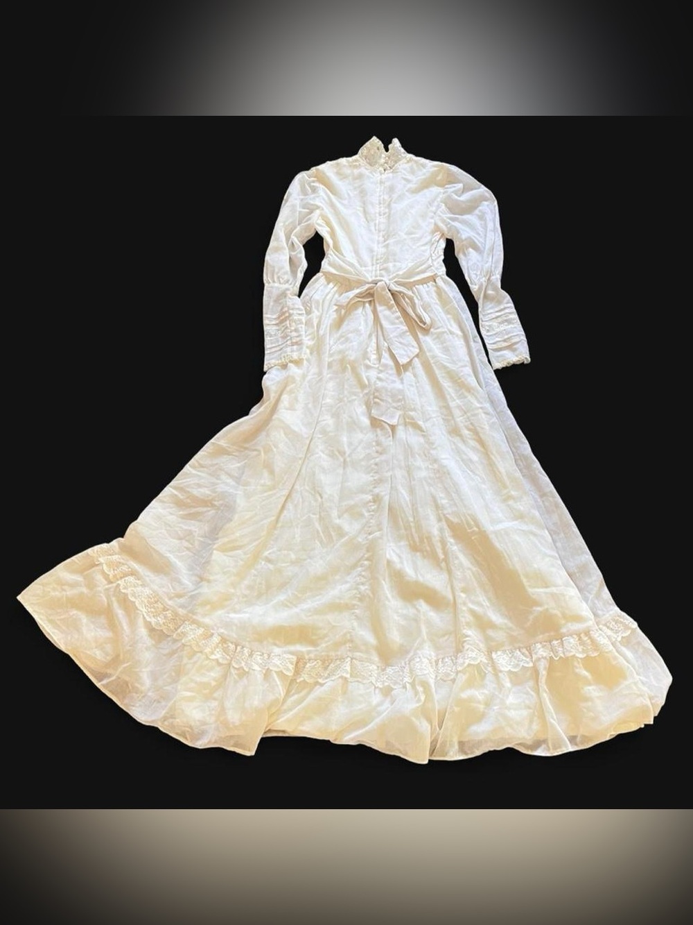 GUNNE SAX • 1970s ETHEREAL TRUE VINTAGE COTTON LACE PRAIRIE SUMMER WEDDING GOWN - Picture 6 of 11